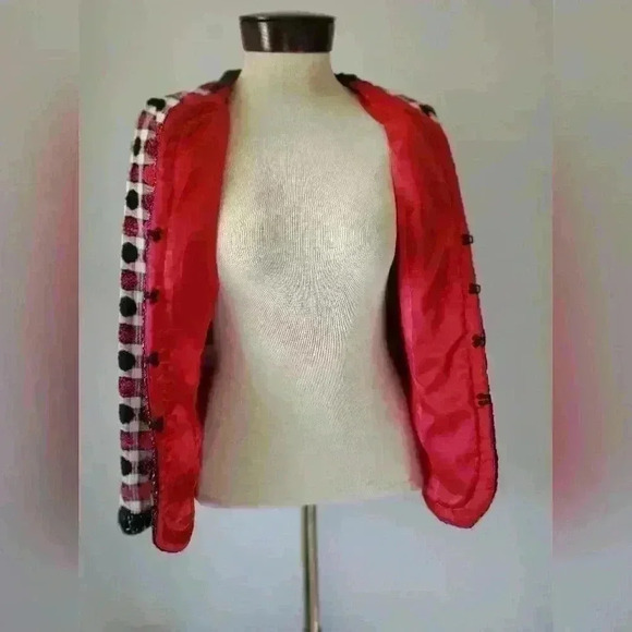 GLORIA ESTELLES BARCELONA designer wool jacket. Red/white/black. Size medium. - Picture 8 of 15
